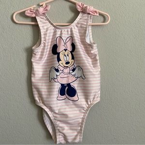 Minnie Mouse 2T toddler girls one piece pink and white stripped bathing suit